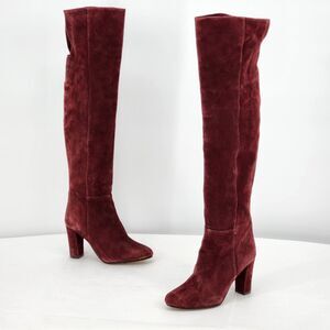 Halogen Noble Suede Over The Knee Burgundy Red Heeled Boots Size 5